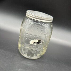 Vintage 1930s Art Deco Glass Canister Jar Lid Small Storage Container Flour?